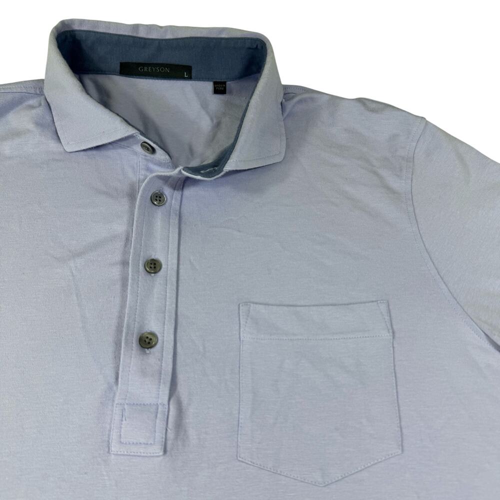 Greyson Short Sleeve Large Chest Pocket Polo Heron Purple Pima Cotton Bld